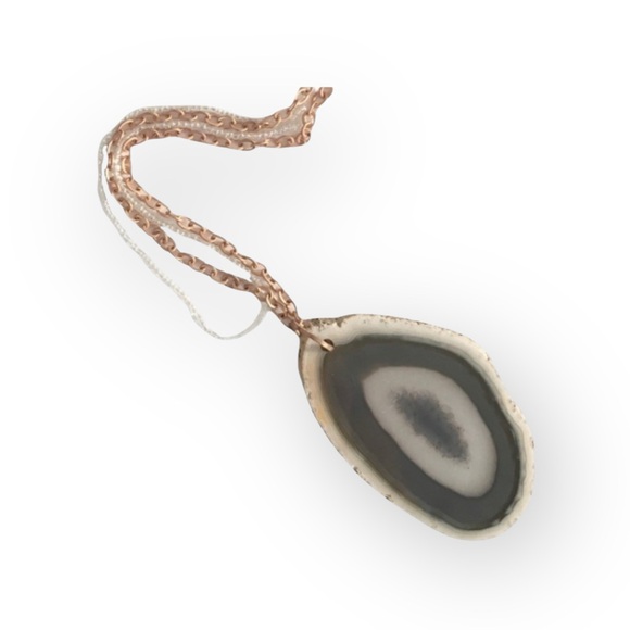 new Robert Rose ✲ Polished Agate Slab Statement Necklace ✲ Rose Gold Link Chain - Picture 4 of 16